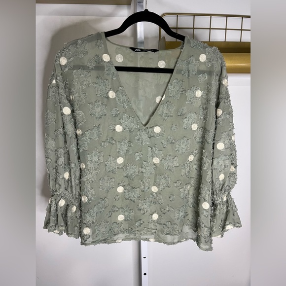 zara green polka dot top